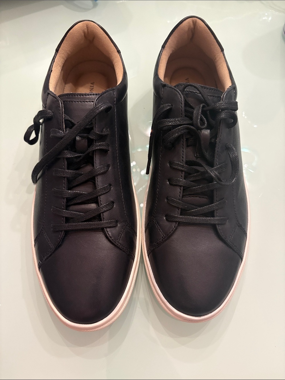 Men's Black Leather Low-Top Sneakers with White Sole
